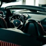 Car interior with steering wheel and dashboard