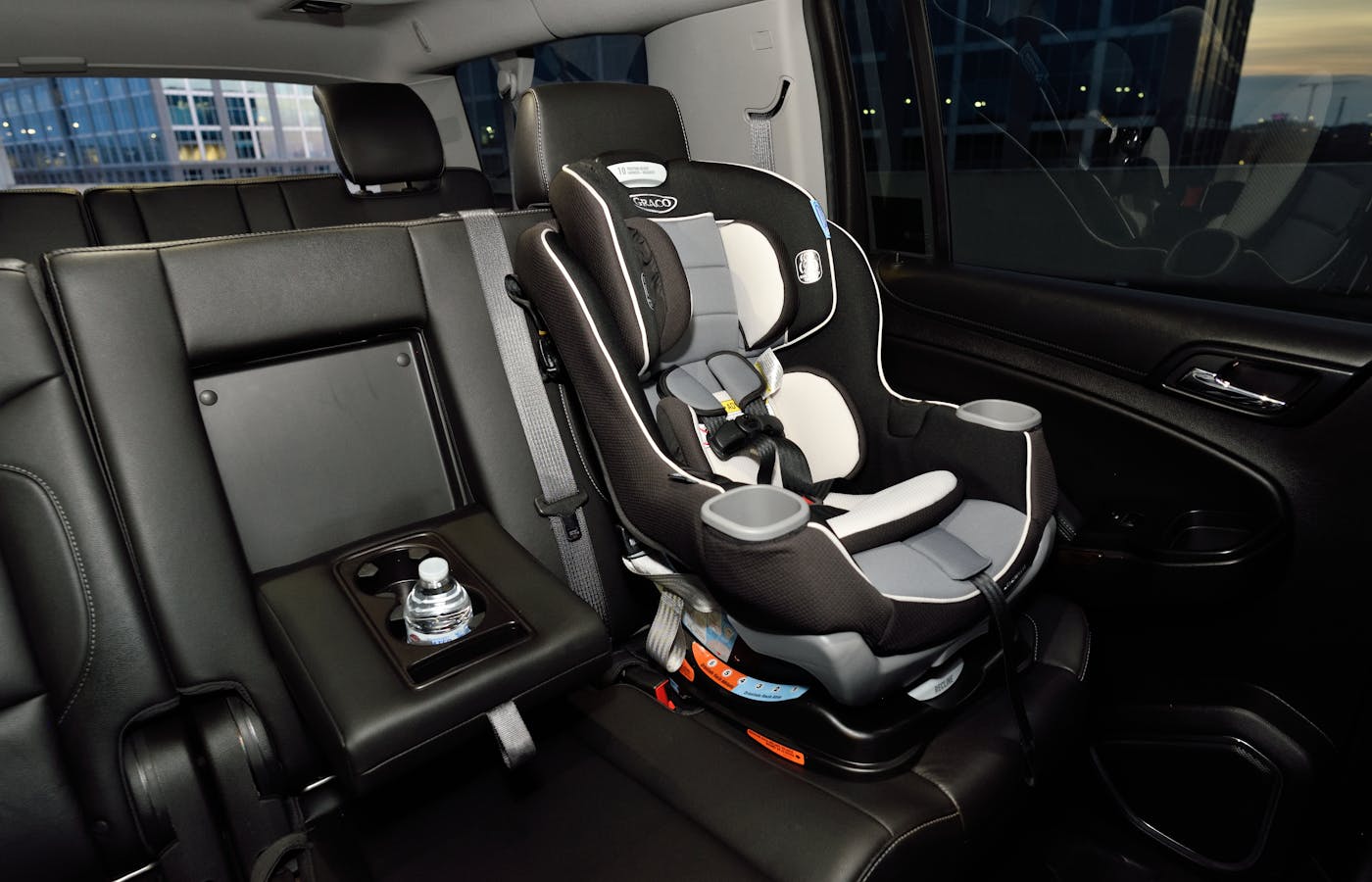 Child car seat installed on a rear vehicle seat